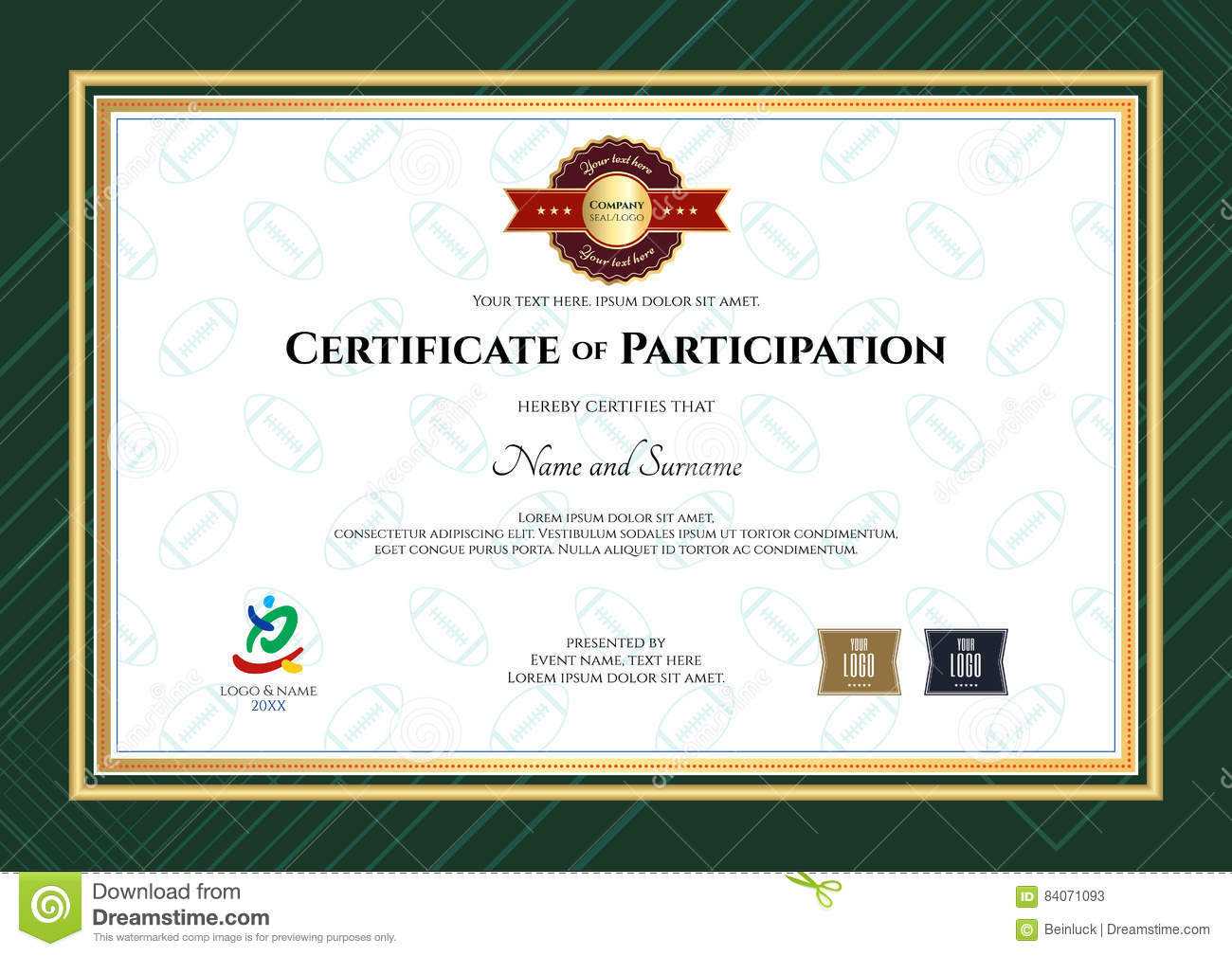 Certificate Of Participation Template In Sport Theme With Throughout Rugby League Certificate Templates