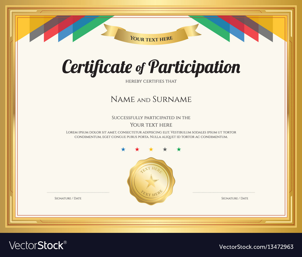 Certificate Of Participation Template With Gold Within Sample Certificate Of Participation Template