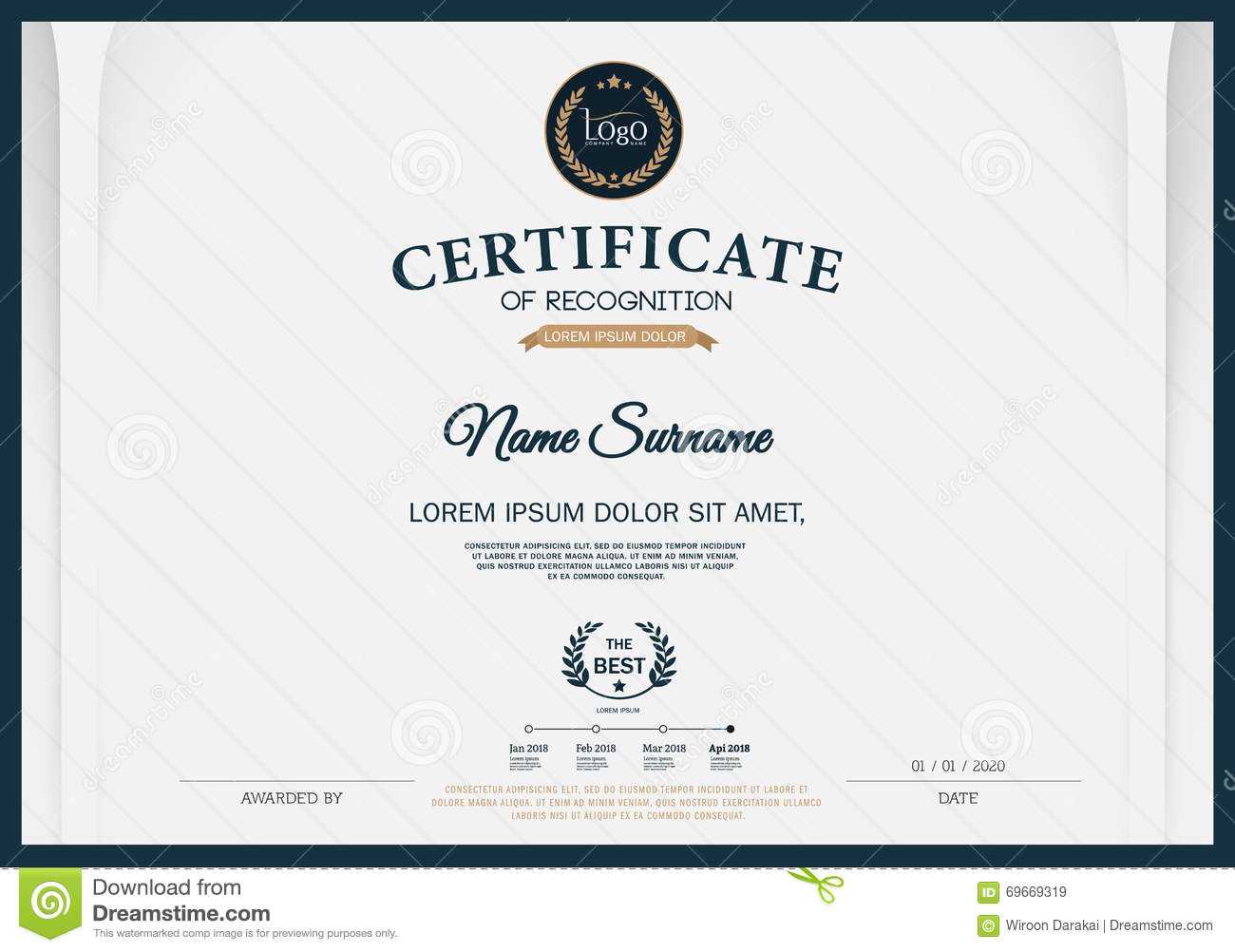 Certificate Of Recognition Frame Design Template Layout In Certificate Template Size