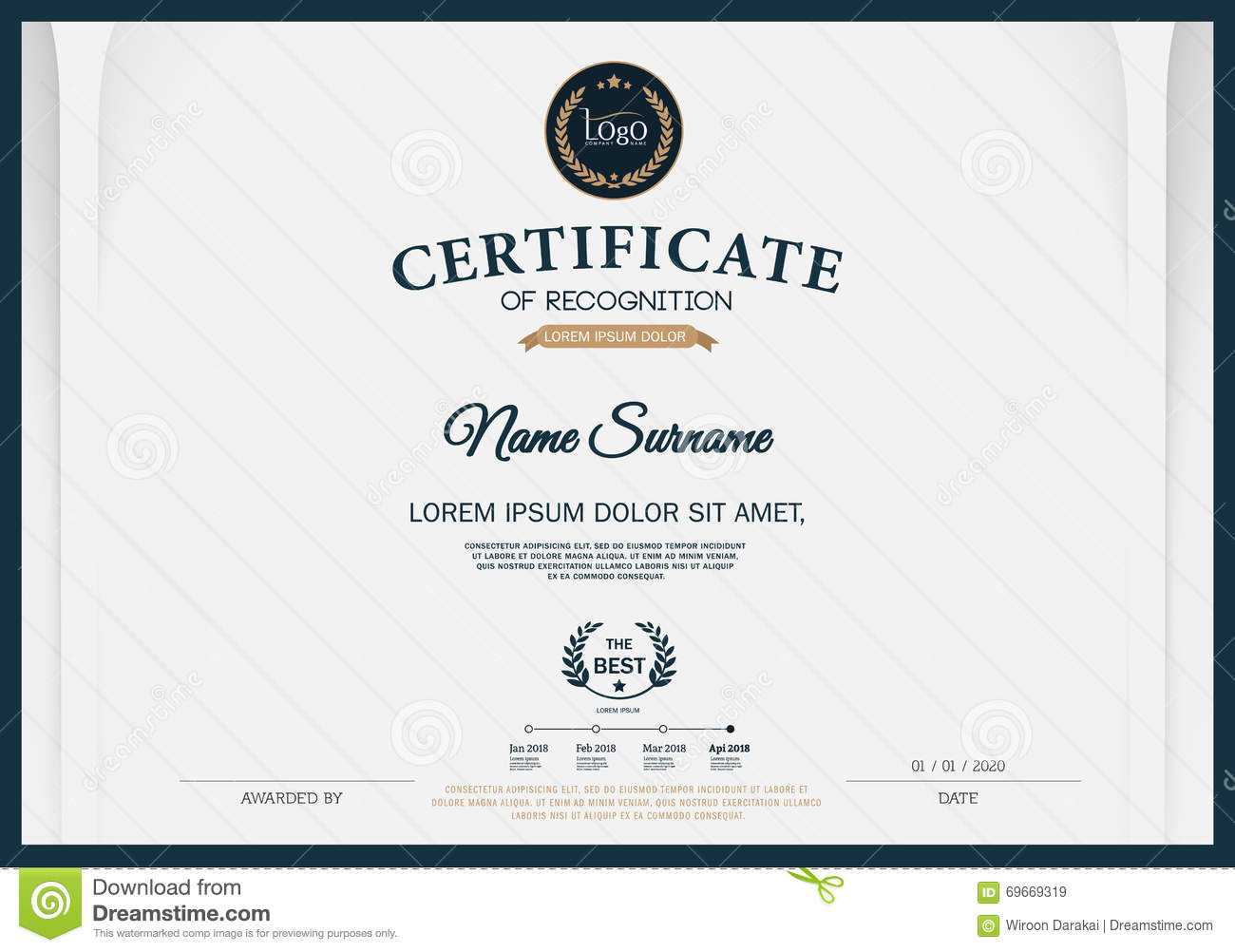 Certificate Of Recognition Frame Design Template Layout In Certificate Template Size