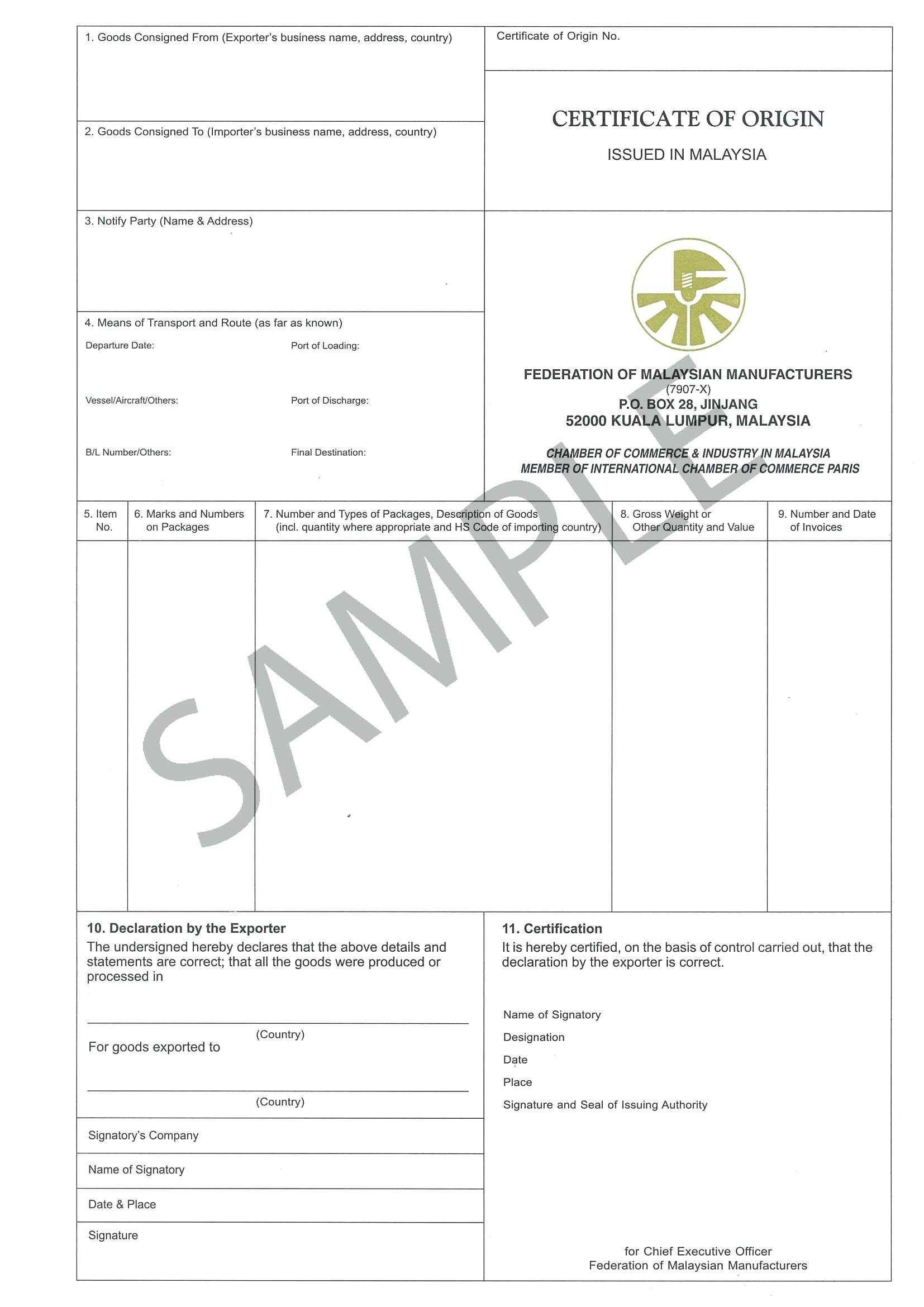 Certificate Origin Template Usa Nafta Of Form Us Word Within Certificate Of Origin For A Vehicle Template