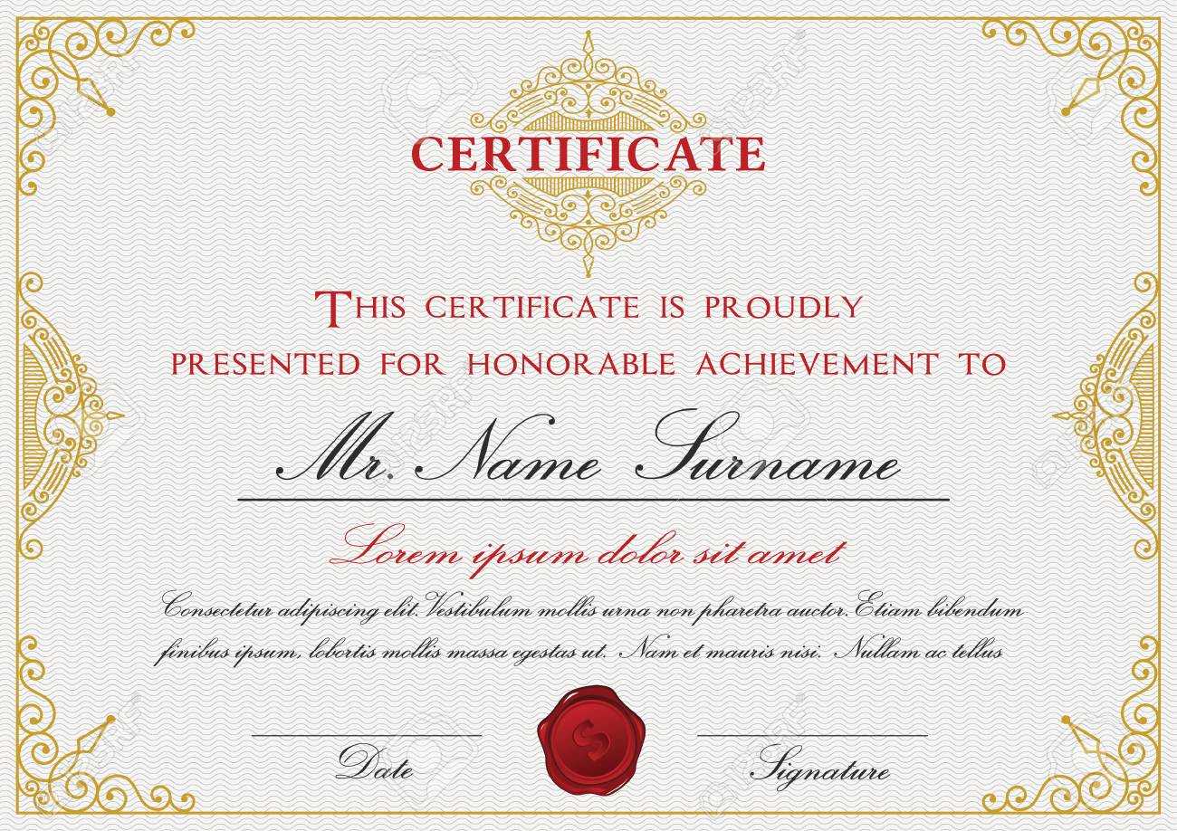 Certificate Template Design With Emblem, Flourish Border On White.. Pertaining To Certificate Template Size