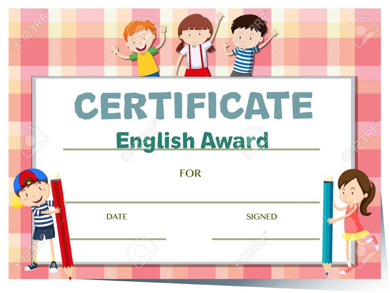 Certificate Template For English Award With Many Kids Illustration In Children's Certificate Template