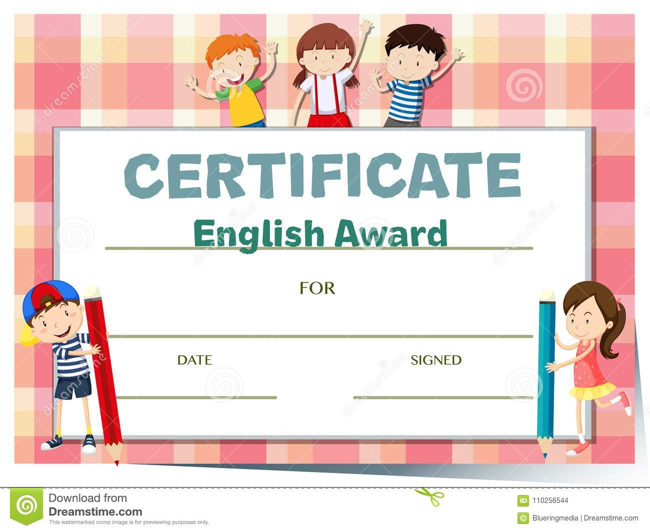Certificate Template For English Award With Many Kids Stock With Certificate Of Achievement Template For Kids