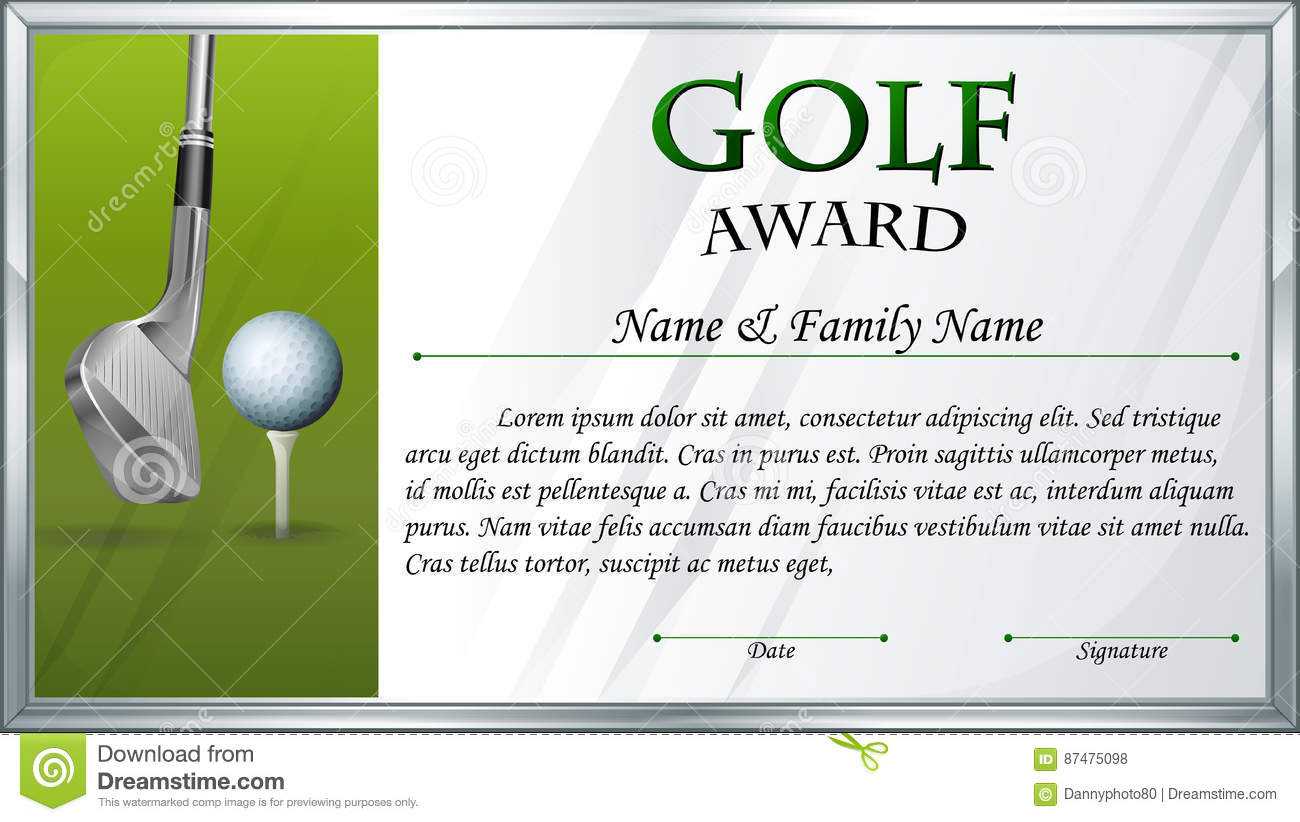 Certificate Template For Golf Award Stock Vector With Golf Gift Certificate Template