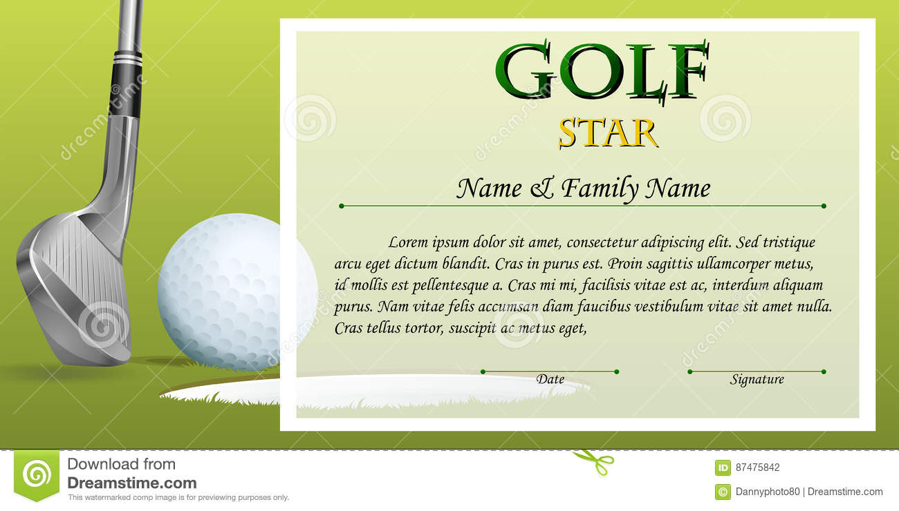Certificate Template For Golf Star With Green Background Within Golf Gift Certificate Template