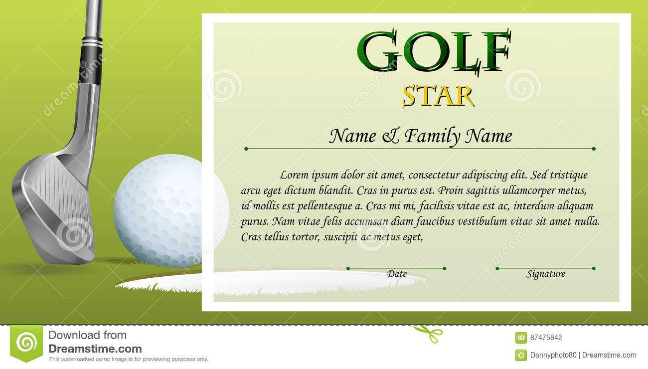 Certificate Template For Golf Star With Green Background Within Golf Gift Certificate Template