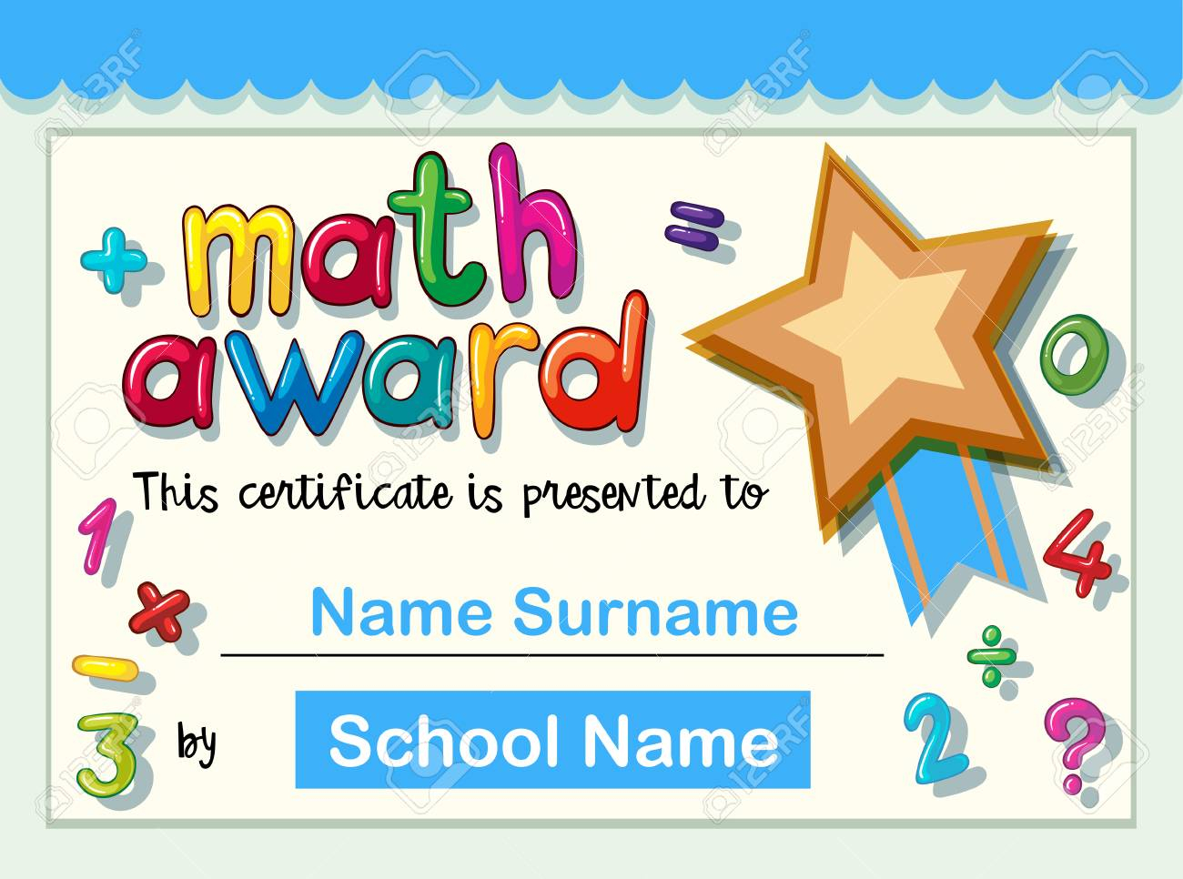 Certificate Template For Math Award With Golden Star Illustration Inside Math Certificate Template