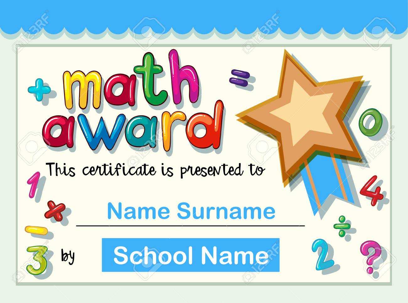 Certificate Template For Math Award With Golden Star Illustration Inside Math Certificate Template