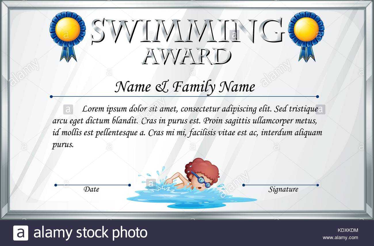 Certificate Template For Swimming Award Illustration Stock Pertaining To Swimming Award Certificate Template