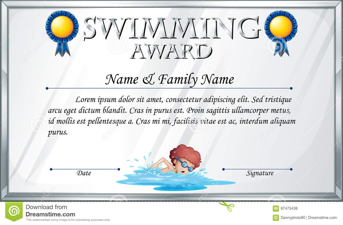 Certificate Template For Swimming Award Stock Vector Intended For Swimming Award Certificate Template