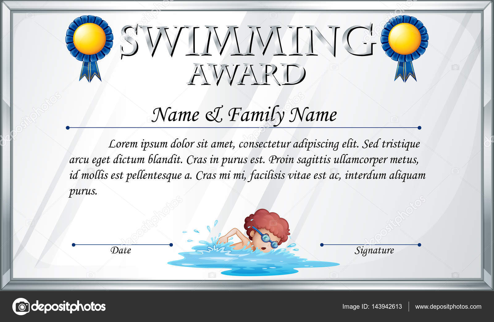 Certificate Template For Swimming Award — Stock Vector With Swimming Award Certificate Template