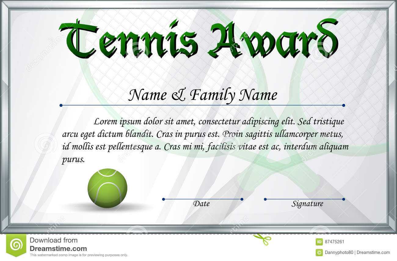 Certificate Template For Tennis Award Stock Vector Pertaining To Tennis Certificate Template Free