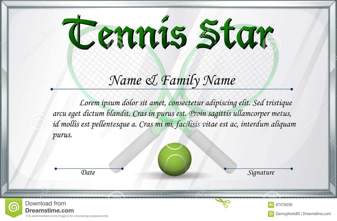 Certificate Template For Tennis Star Stock Vector Regarding Tennis Gift Certificate Template