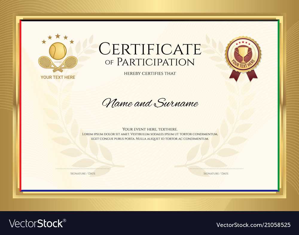 Certificate Template In Tennis Sport Theme With Regarding Tennis Certificate Template Free