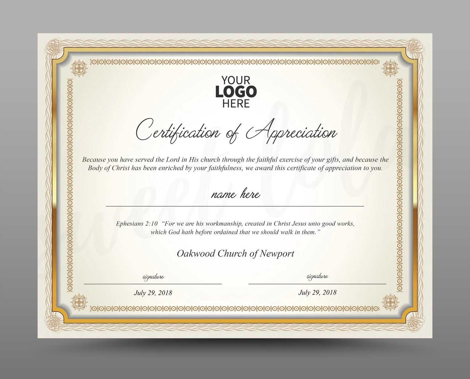 Certificate Template, Instant Download Certificate Of Appreciation –  Editable Ms Word Doc And Photoshop File Included For Walking Certificate Templates