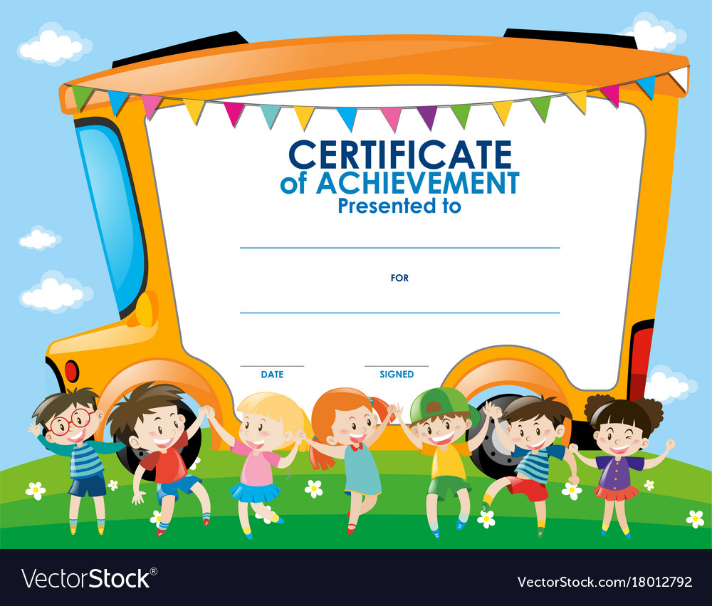 Certificate Template With Children And School Bus For Certificate Of Achievement Template For Kids