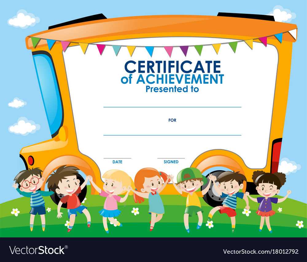 Certificate Template With Children And School Bus For Certificate Of Achievement Template For Kids