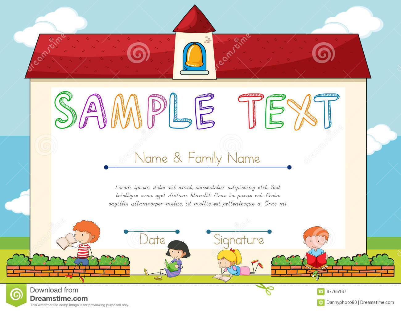 Certificate Template With Children On Background Stock Intended For Small Certificate Template