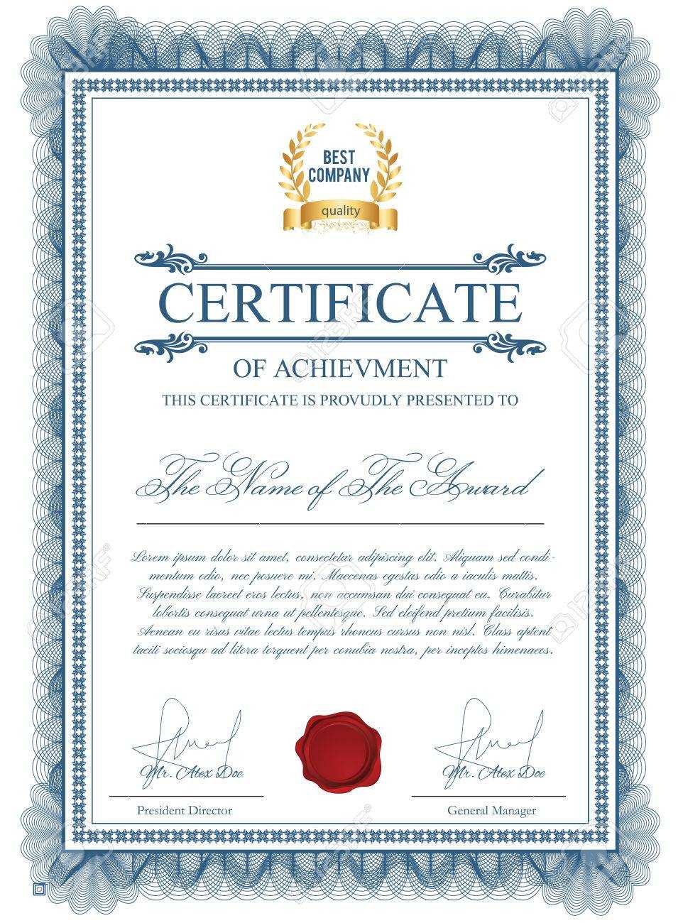 Certificate Template With Guilloche Elements. Blue Diploma Border.. Intended For Validation Certificate Template