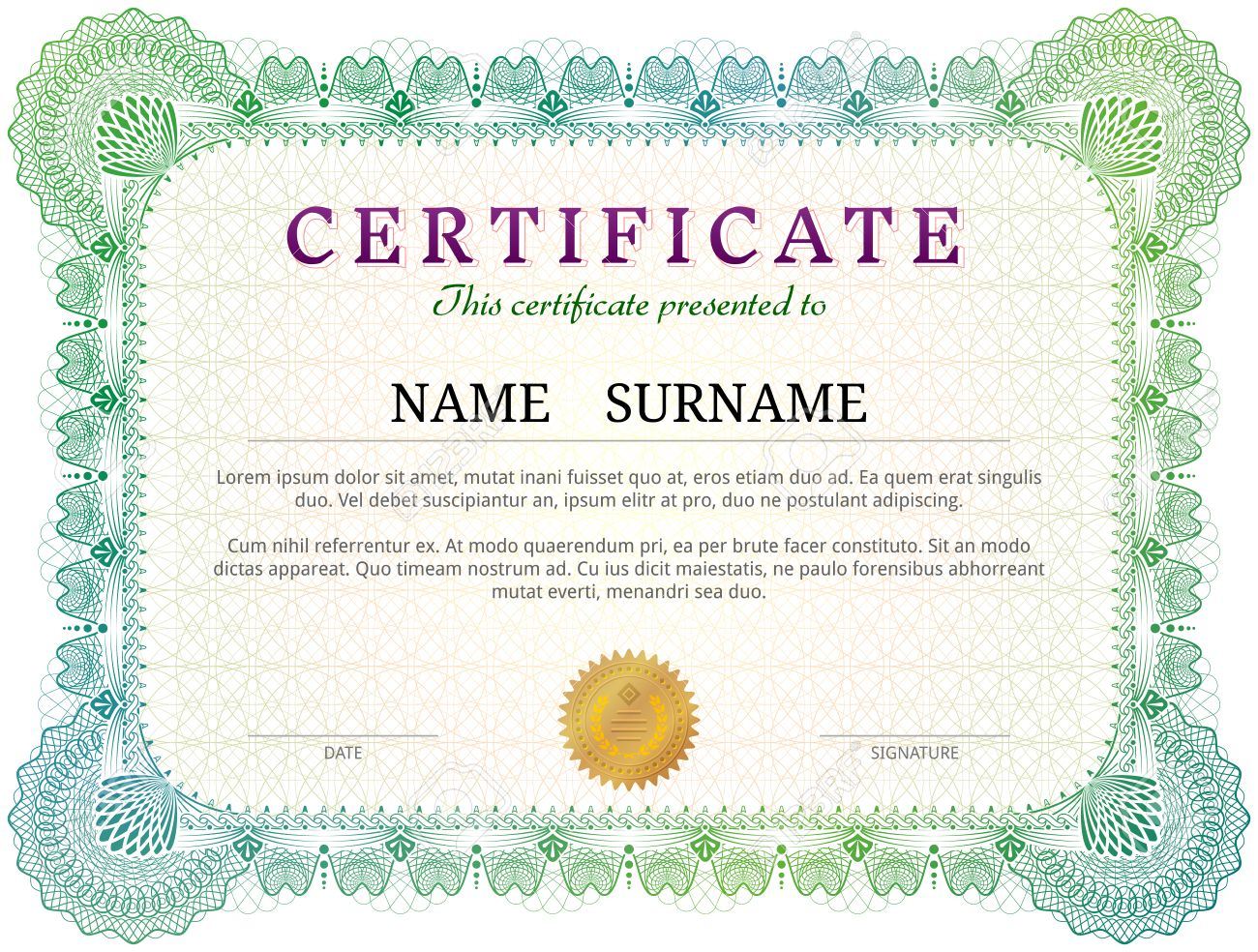 Certificate Template With Guilloche Elements. Green Diploma Border.. In Validation Certificate Template