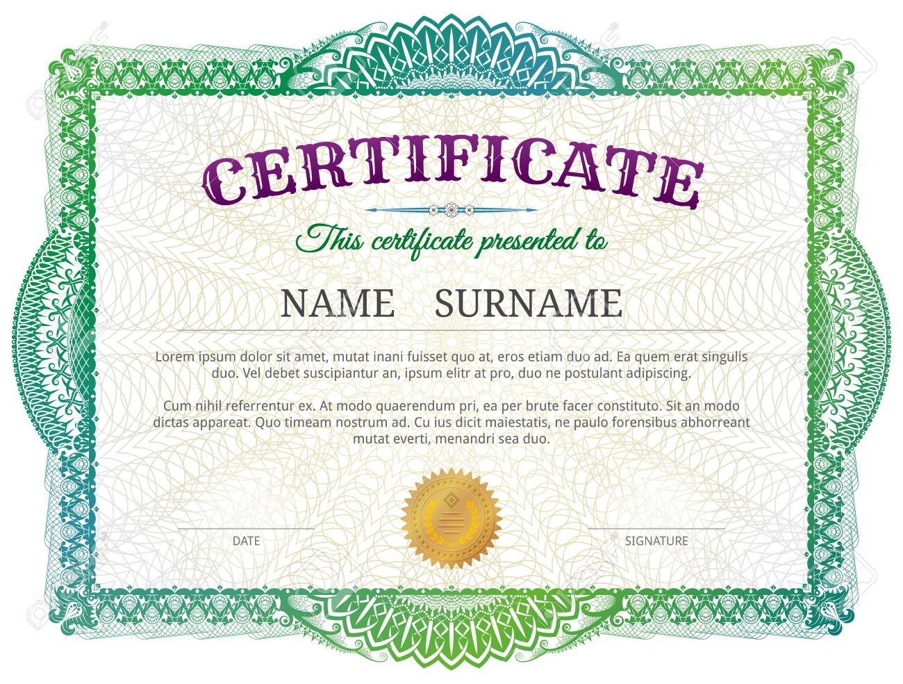 Certificate Template With Guilloche Elements. Green Diploma Border.. Within Validation Certificate Template