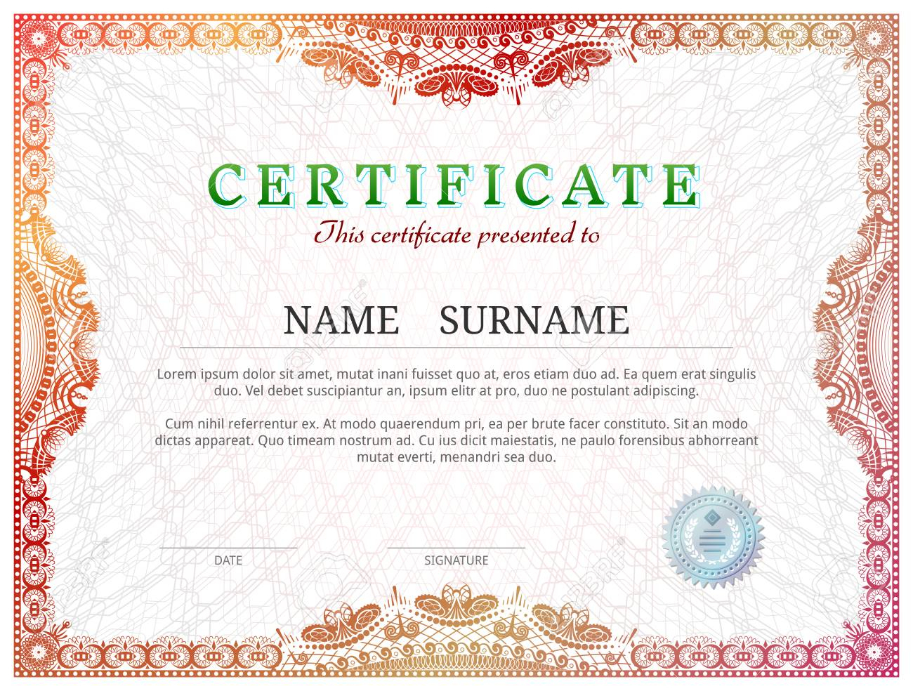 Certificate Template With Guilloche Elements. Red Diploma Border.. For Validation Certificate Template