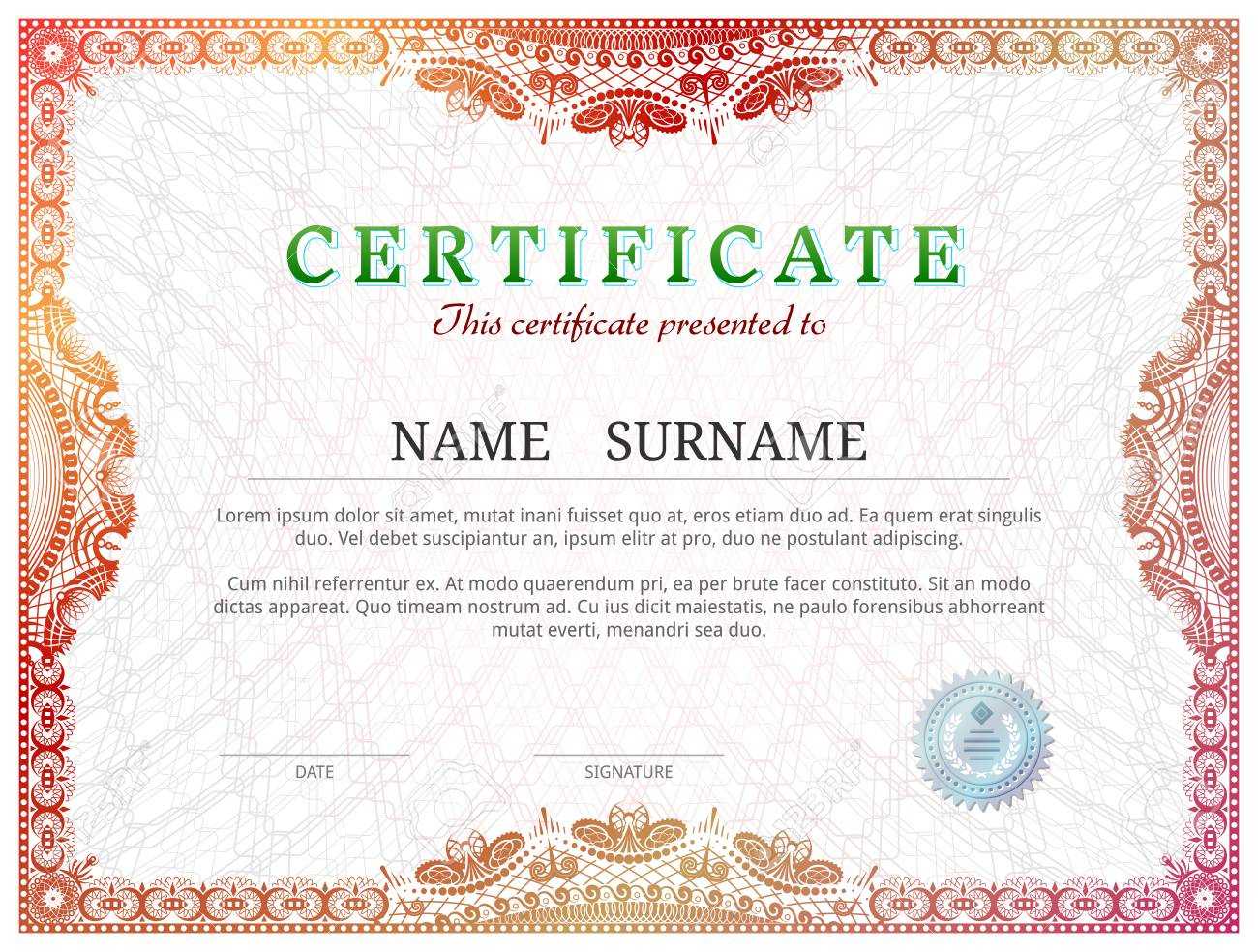 Certificate Template With Guilloche Elements. Red Diploma Border.. For Validation Certificate Template