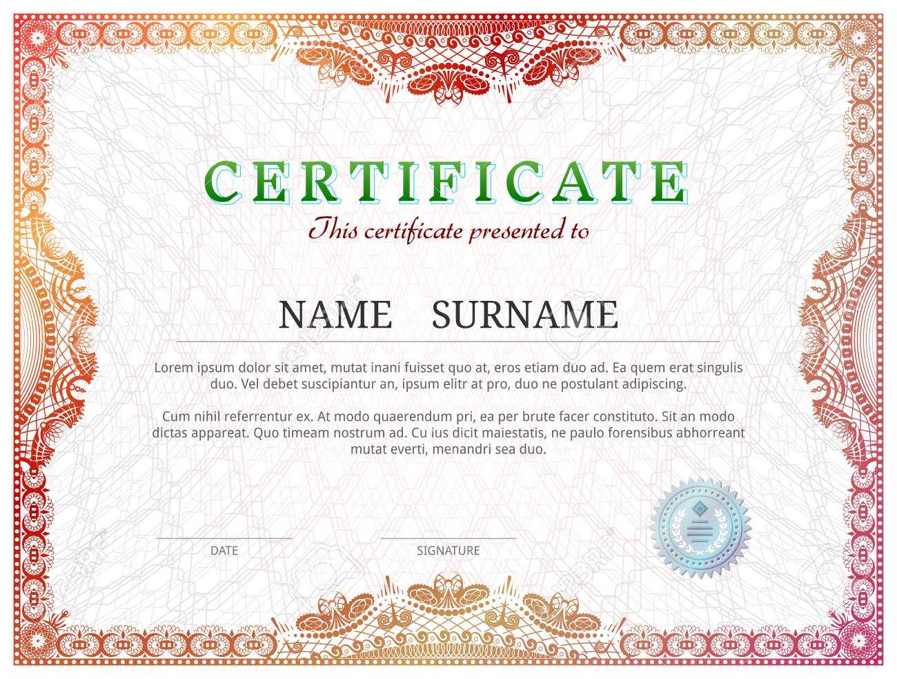 Certificate Template With Guilloche Elements. Red Diploma Border.. For Validation Certificate Template