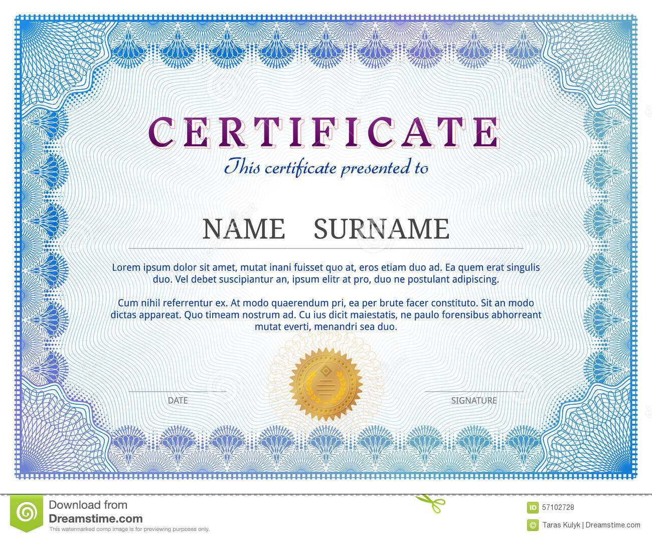 Certificate Template With Guilloche Elements Stock Vector Within Validation Certificate Template