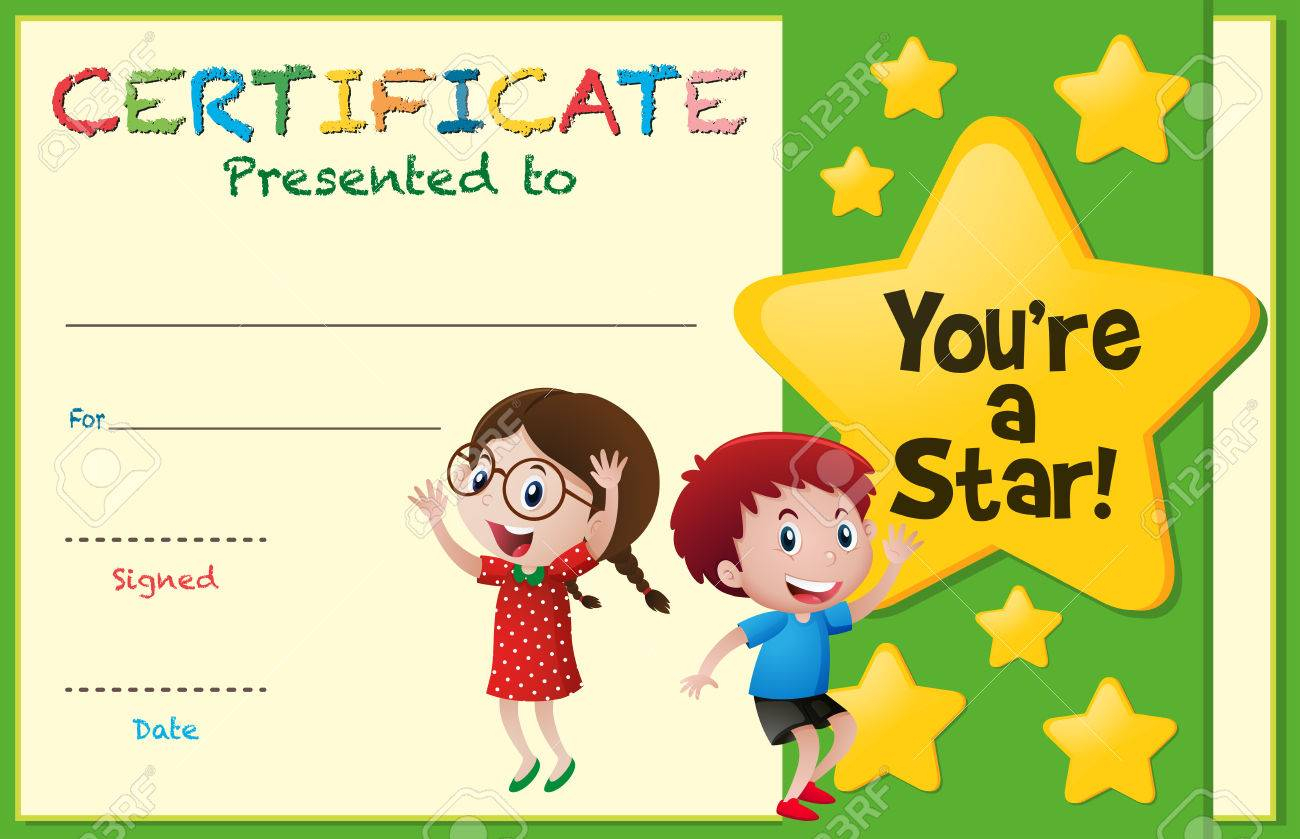Certificate Template With Kids And Stars Illustration For Star Certificate Templates Free