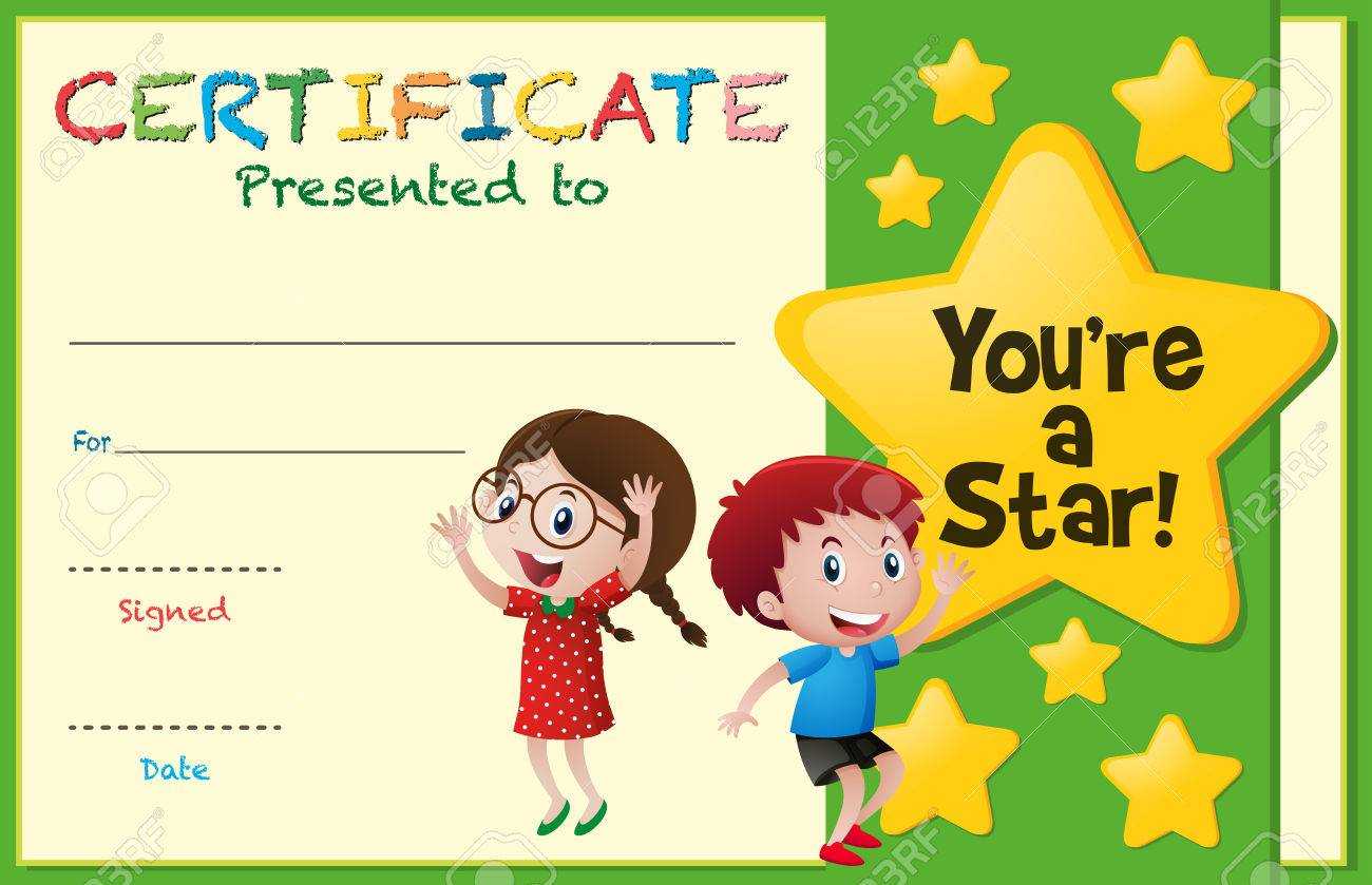 Certificate Template With Kids And Stars Illustration For Star Certificate Templates Free