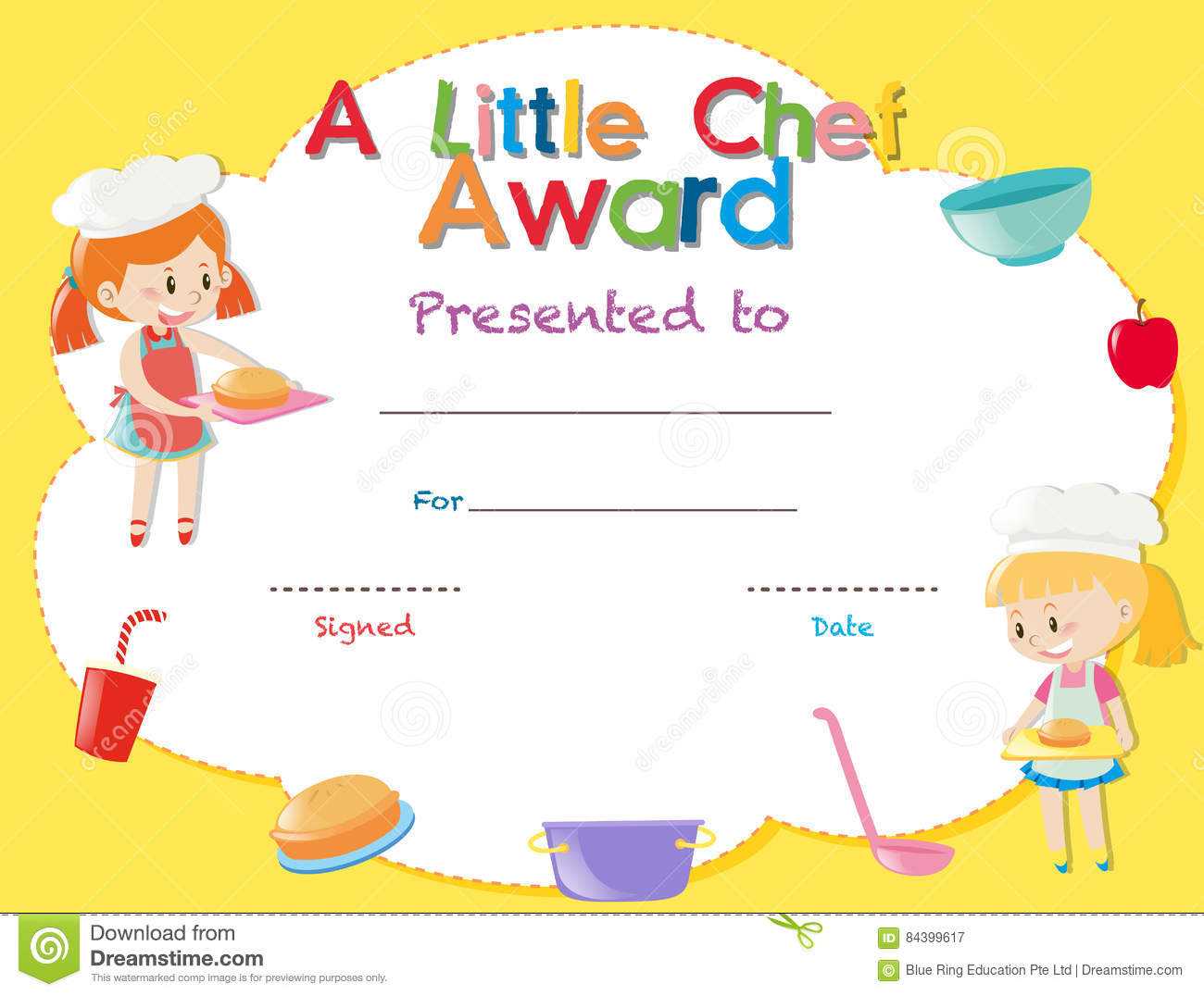 Certificate Template With Kids Cooking Stock Illustration Within Free Kids Certificate Templates