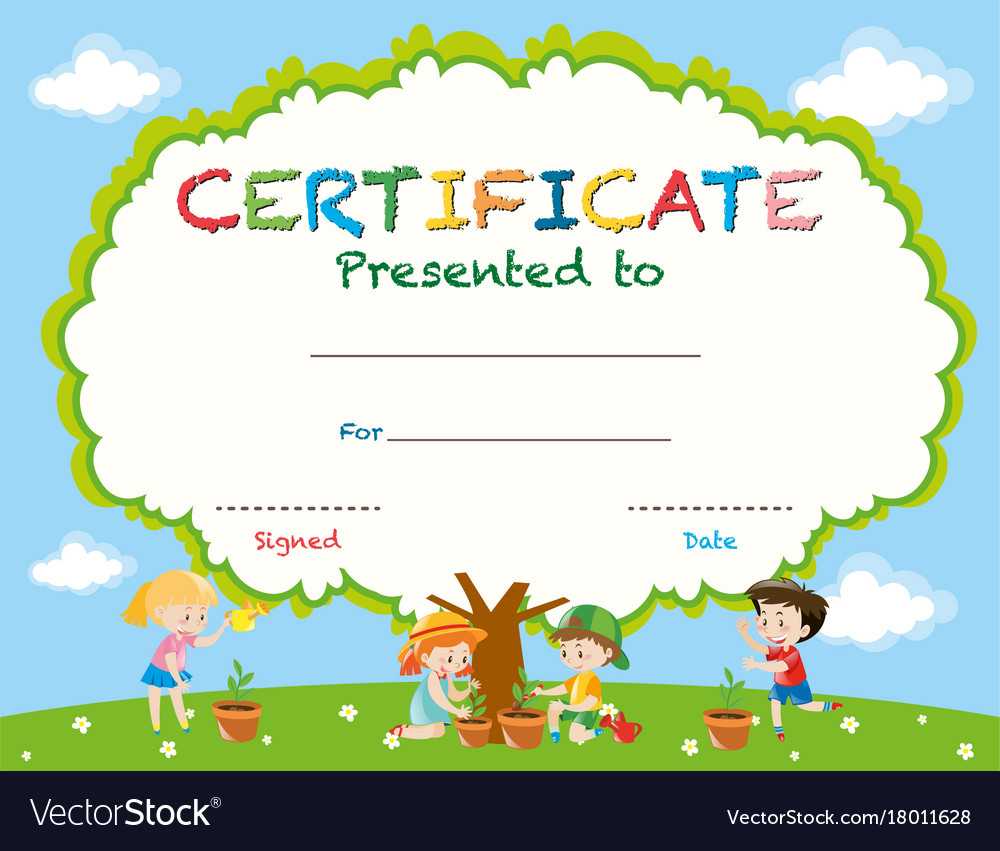 Certificate Template With Kids Planting Trees Throughout Free Kids Certificate Templates