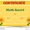 Certificate Template With Sunflowers In Background Stock For Math Certificate Template