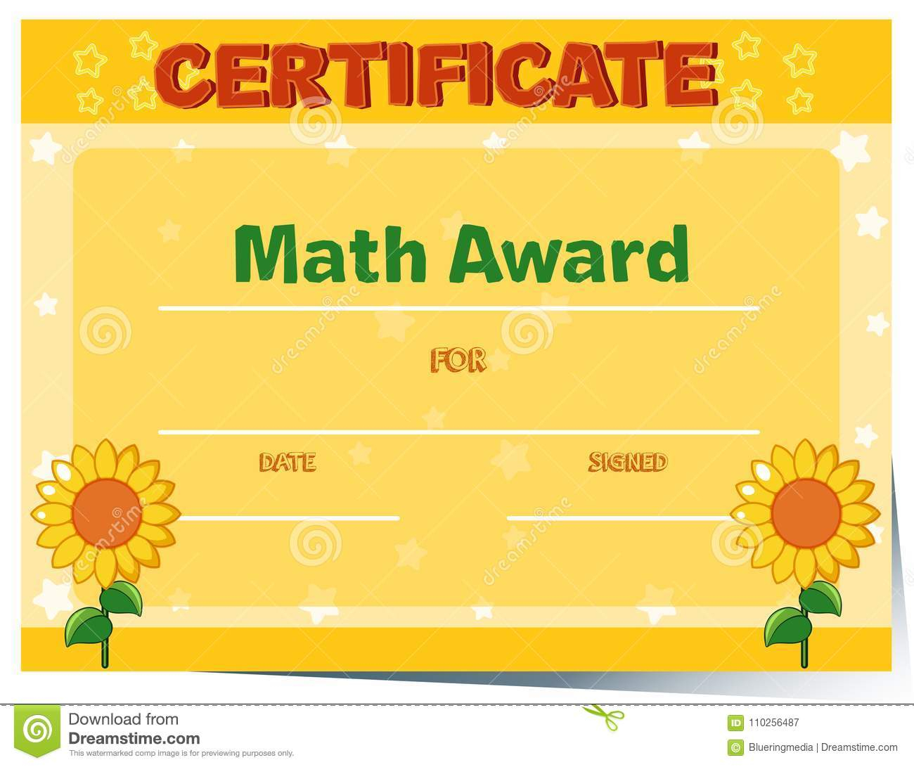 Certificate Template With Sunflowers In Background Stock For Math Certificate Template