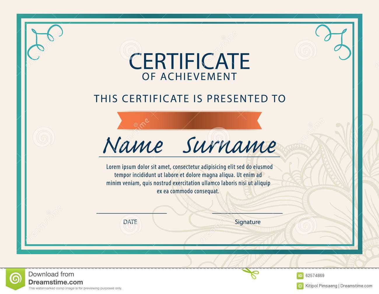 Certificate Template,diploma,a4 Size , Illustration 62574869 For Certificate Template Size