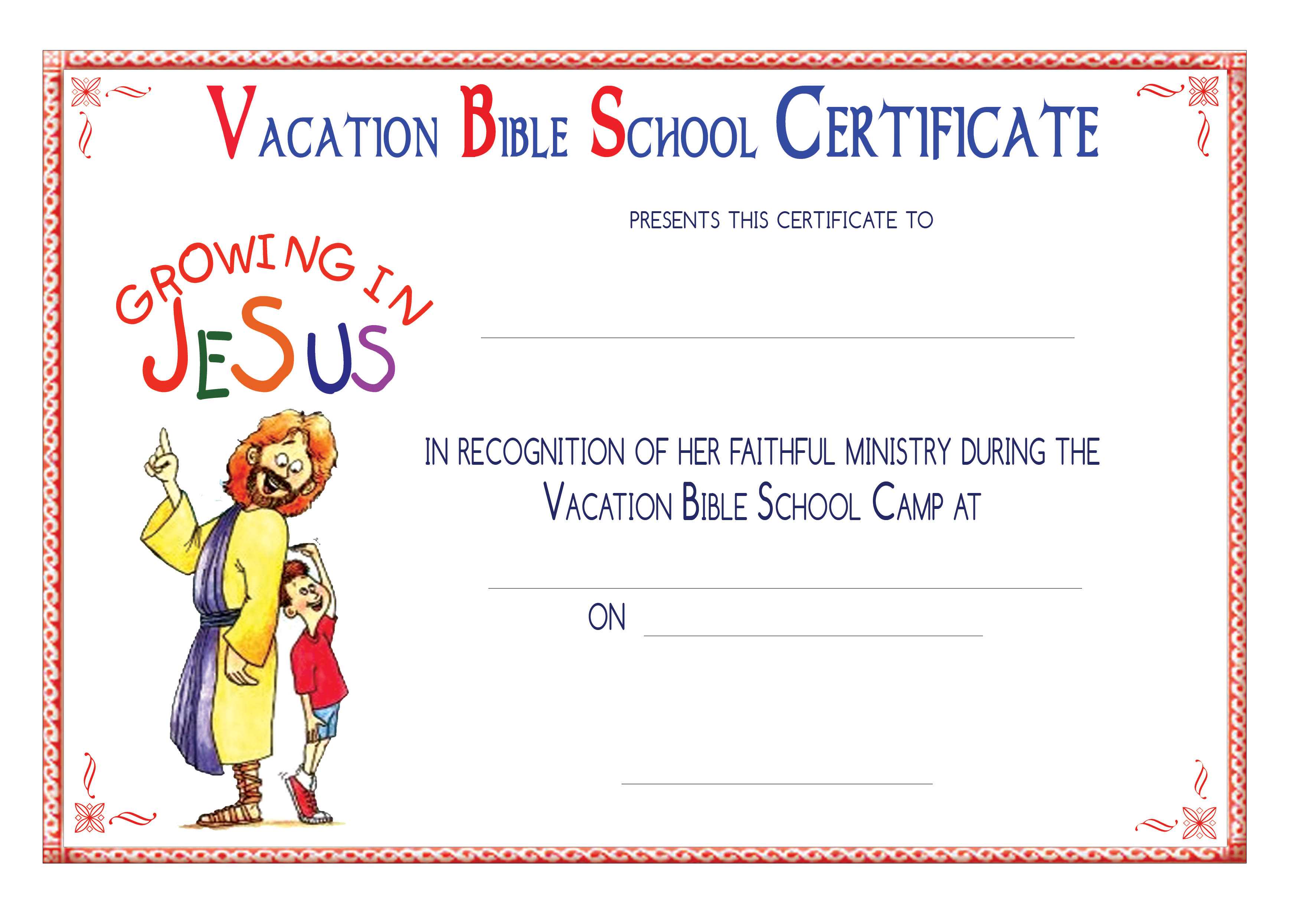 Certificate Templates: 5 Best Images Of Printable Vbs With Regard To School Certificate Templates Free