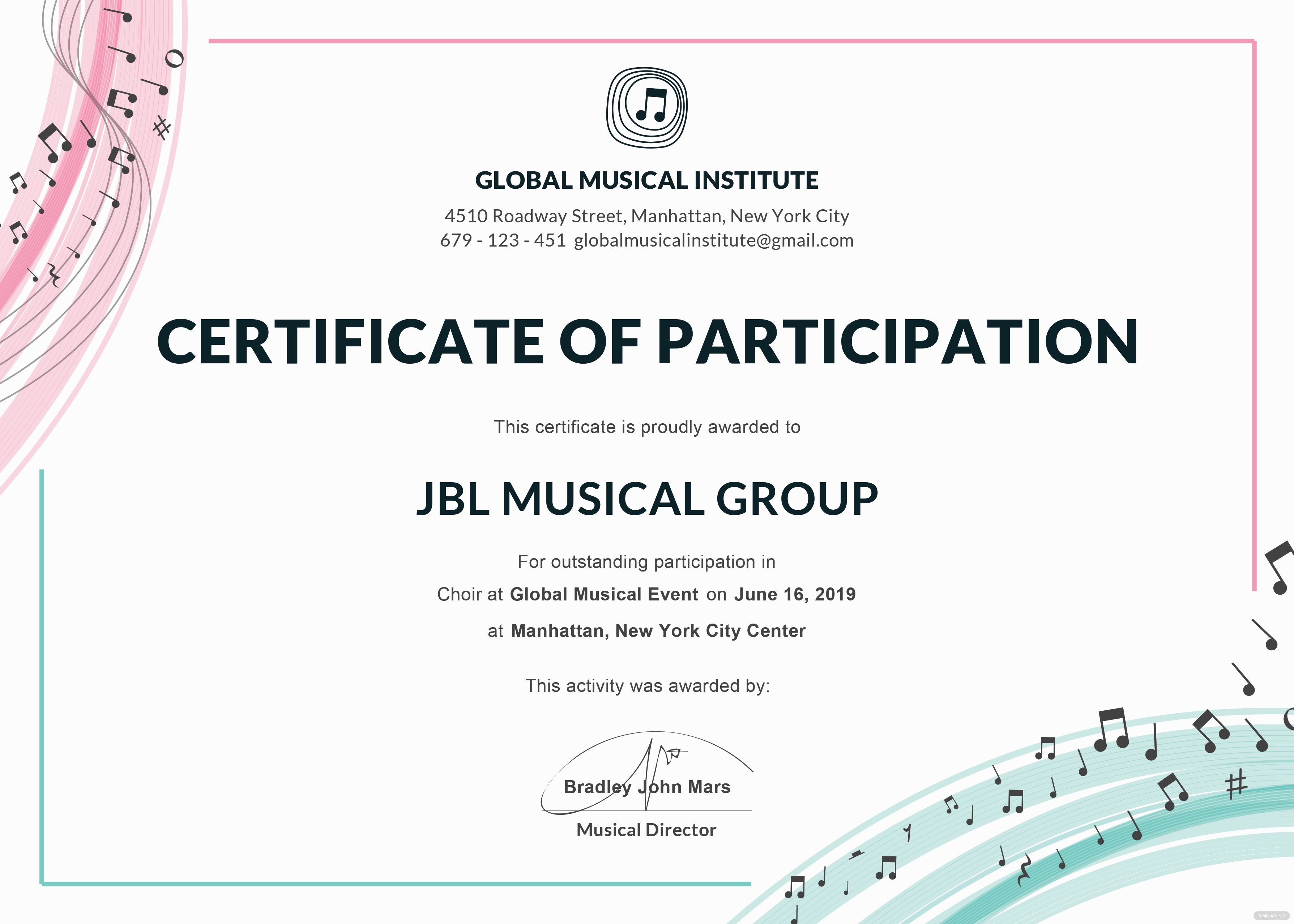 Certificate Templates: Certificate Of Participation, Format With Regard To Choir Certificate Template