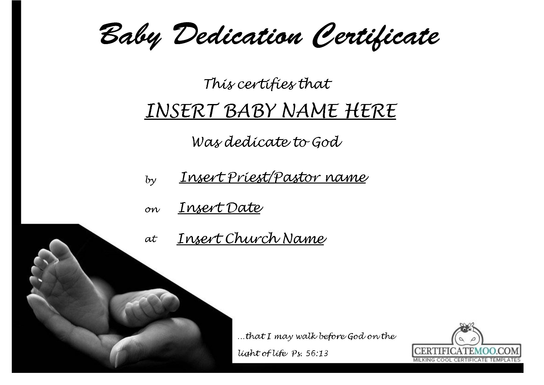 Certificate Templates: Certificate Templates Baby Dedication With Baby Christening Certificate Template