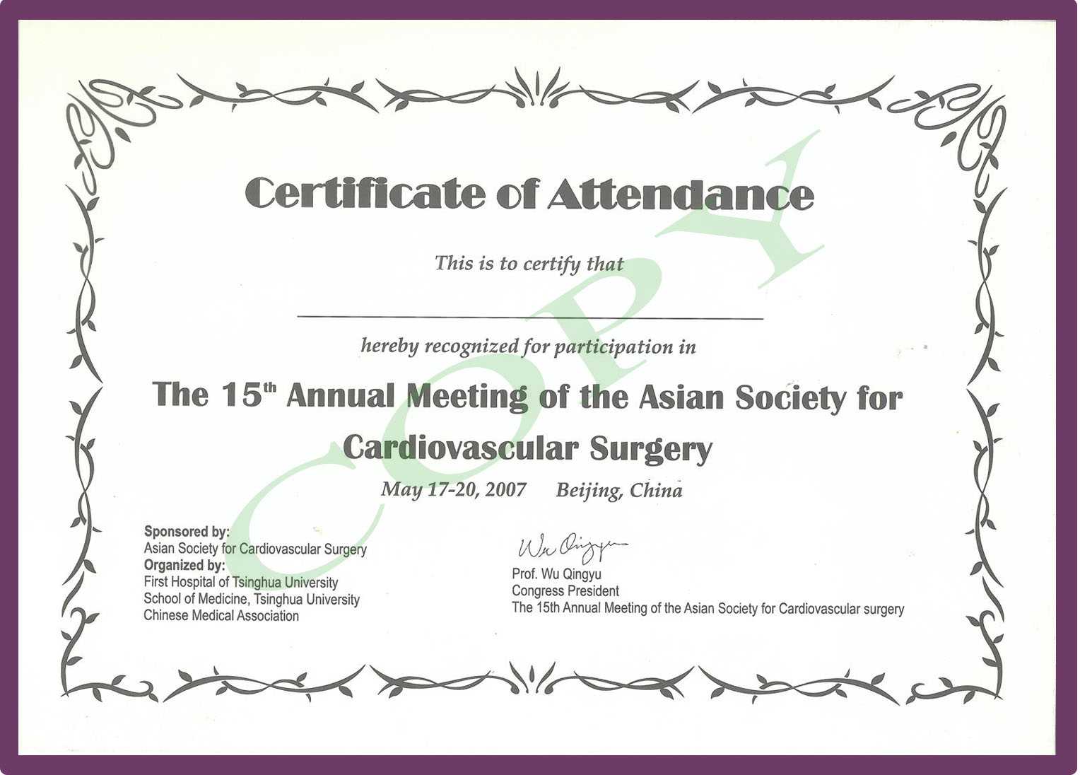 Certificate Templates: Continued Medical Edeucation In Certificate Of Attendance Conference Template