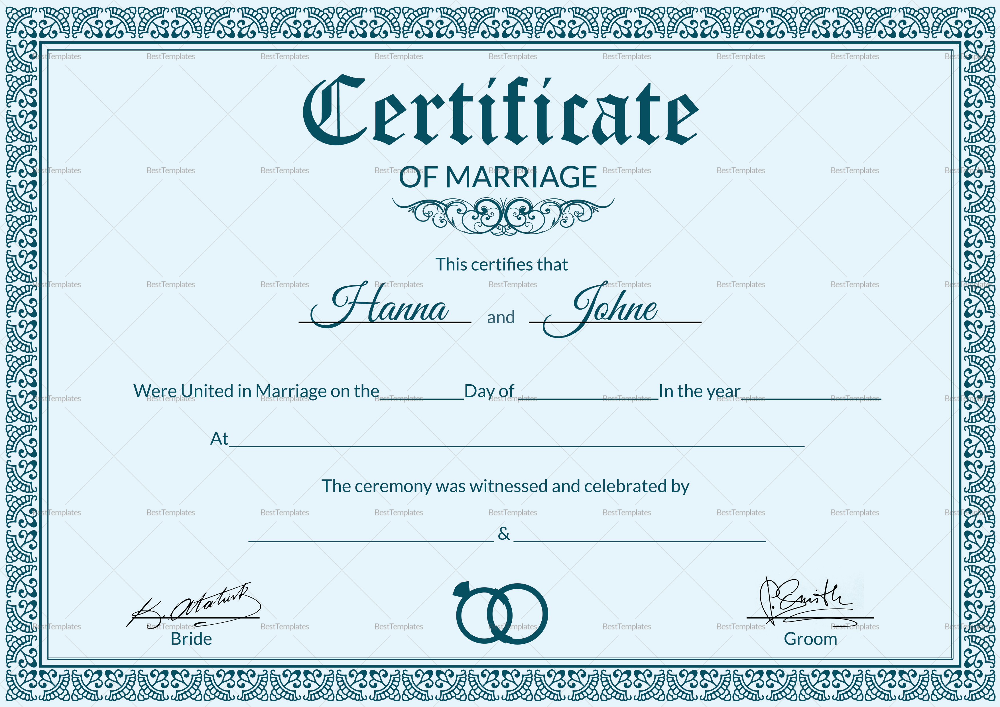 Certificate Templates: Free Editable Marriage Certificate Within Blank Marriage Certificate Template