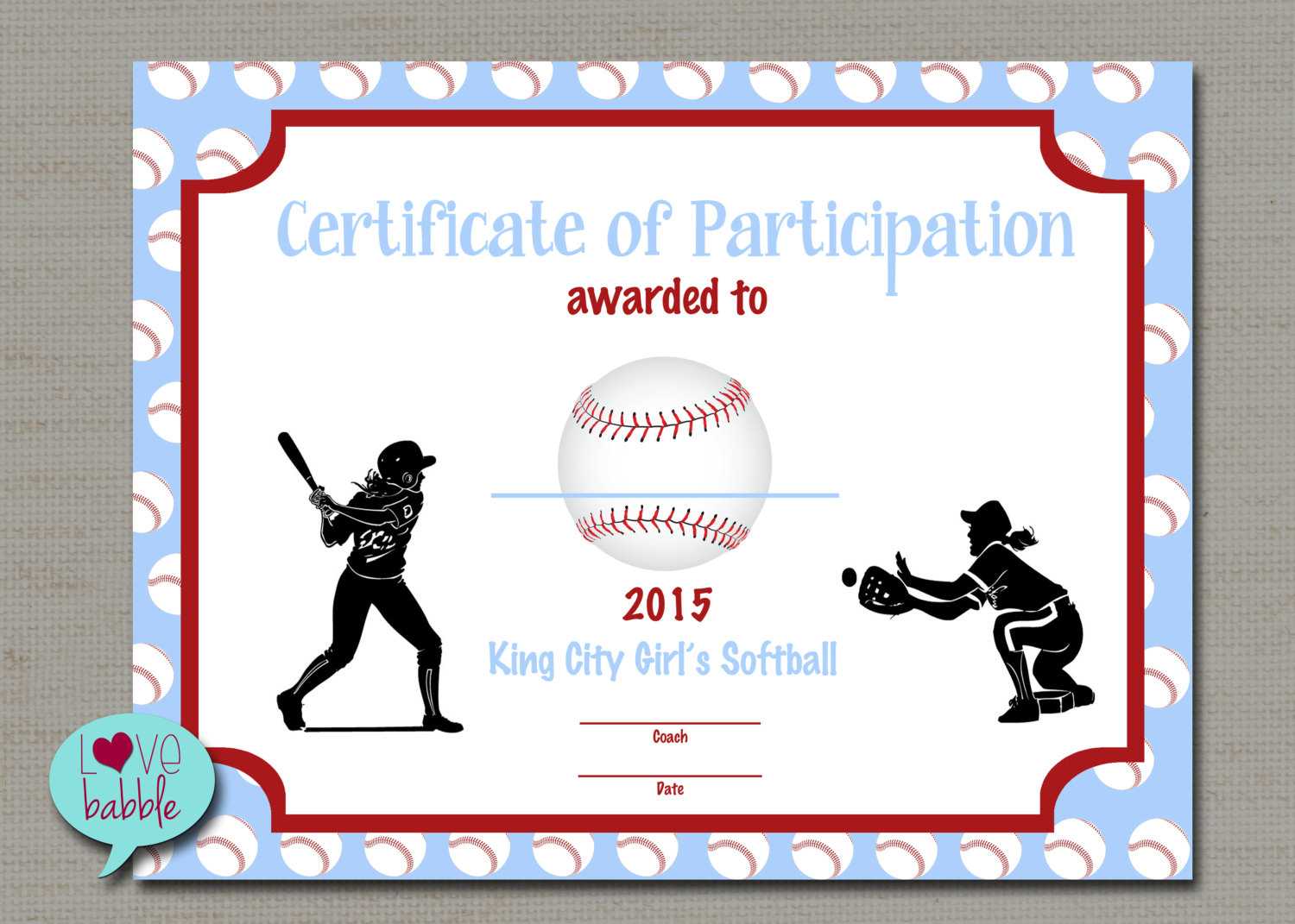 Certificate Templates: Girls Softball Baseball T Ball Award With Softball Award Certificate Template