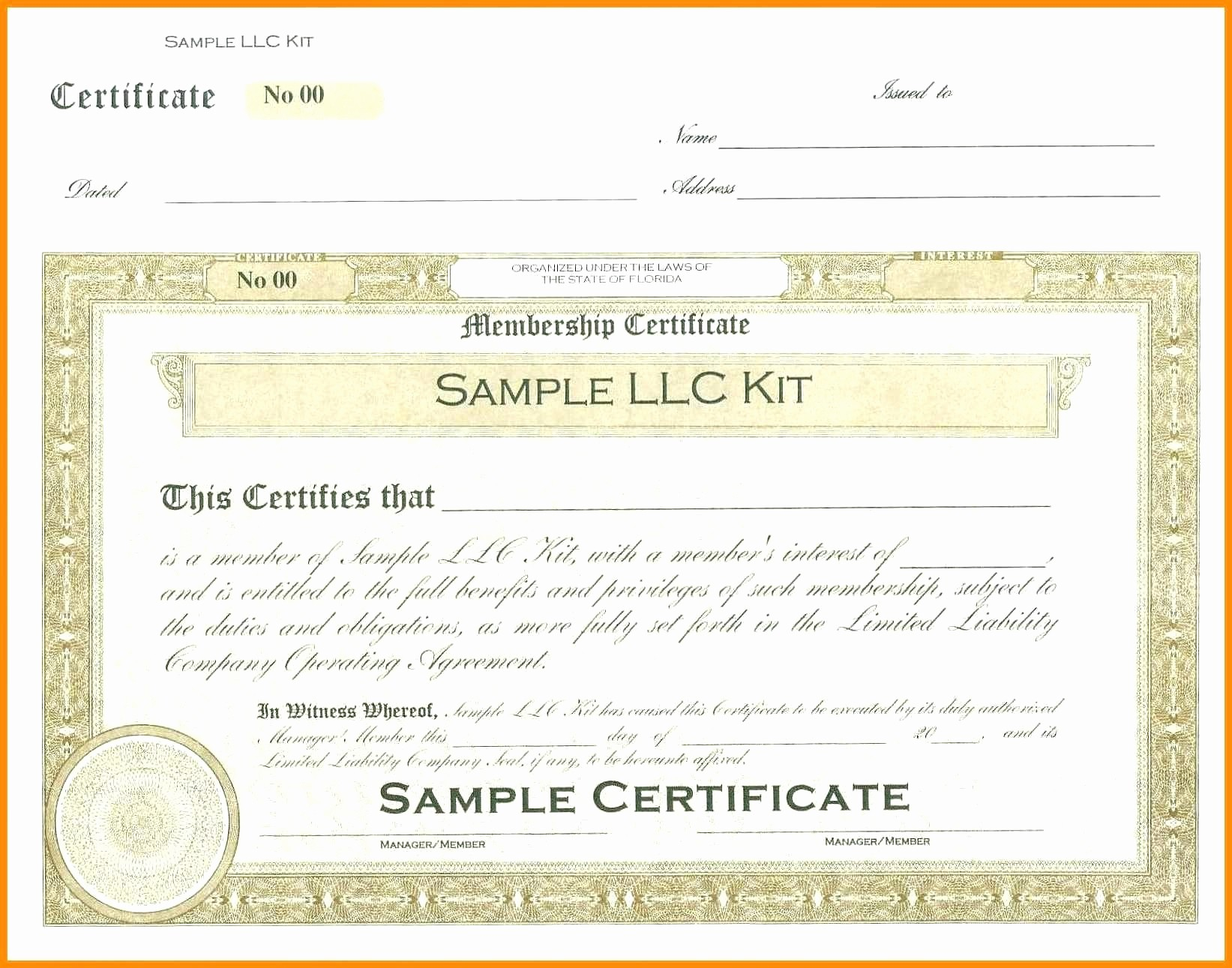 Certificate Templates: Llc Membership Certificate Templates Free Throughout Llc Membership Certificate Template