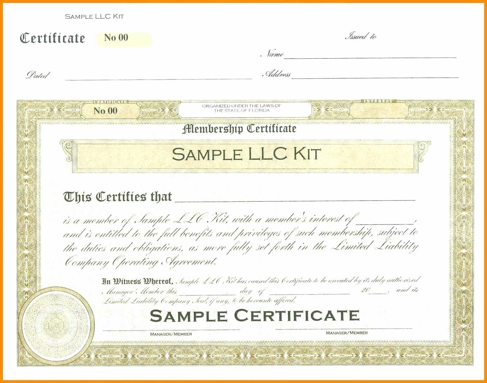 Certificate Templates: Llc Membership Certificate Templates Free Throughout Llc Membership Certificate Template