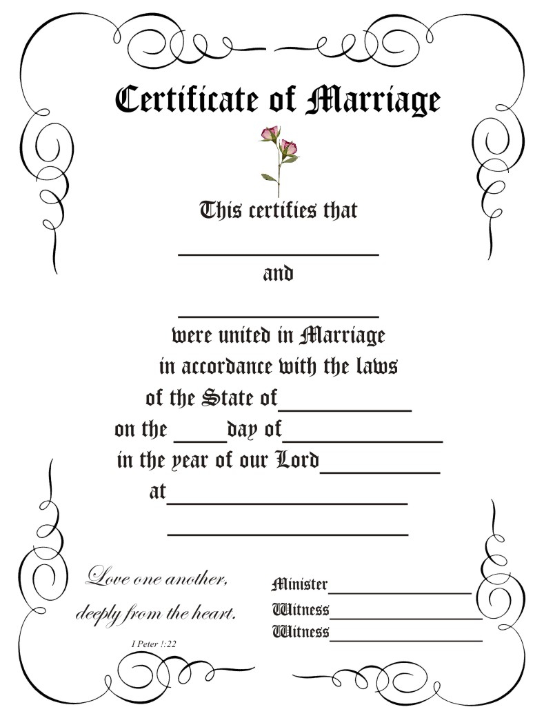 Certificate Templates: Marriage Certificate Template California Throughout Blank Marriage Certificate Template
