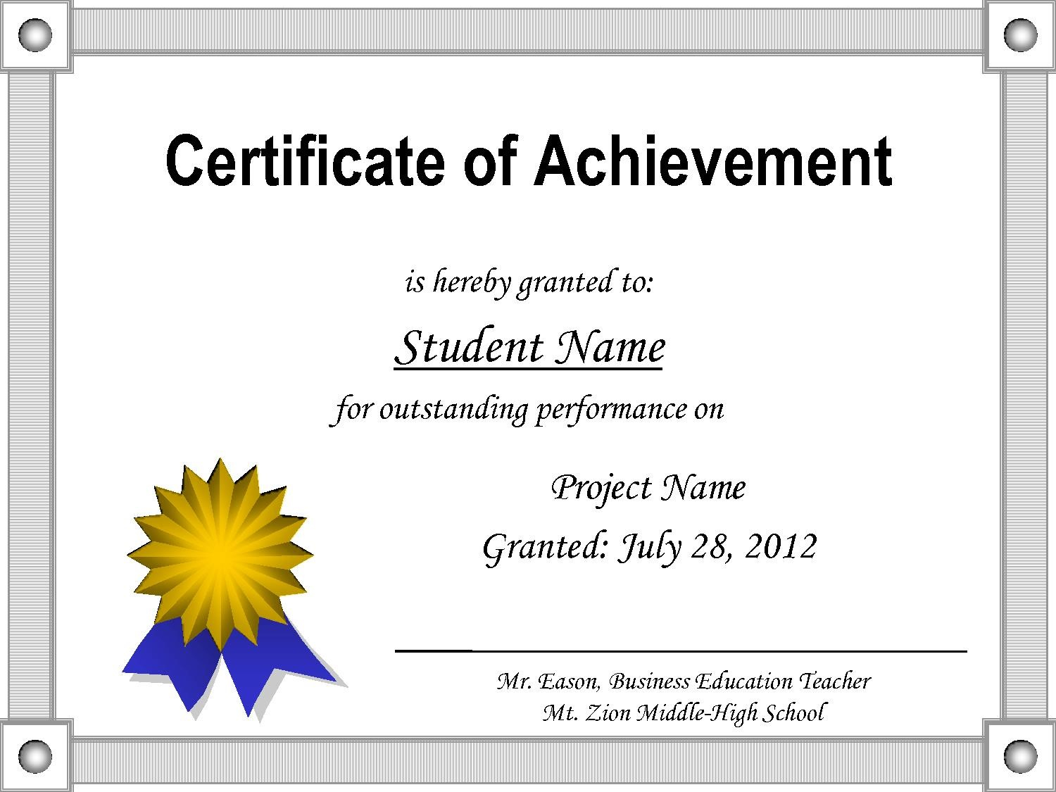 Certificates: Amazing Certificate Of Achievement Template Regarding Certificate Of Accomplishment Template Free