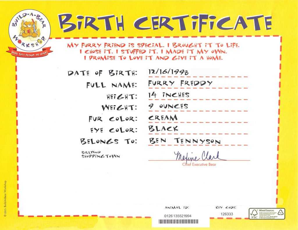 Certificates: Astonishing Build A Bear Certificate Template Throughout Build A Bear Birth Certificate Template