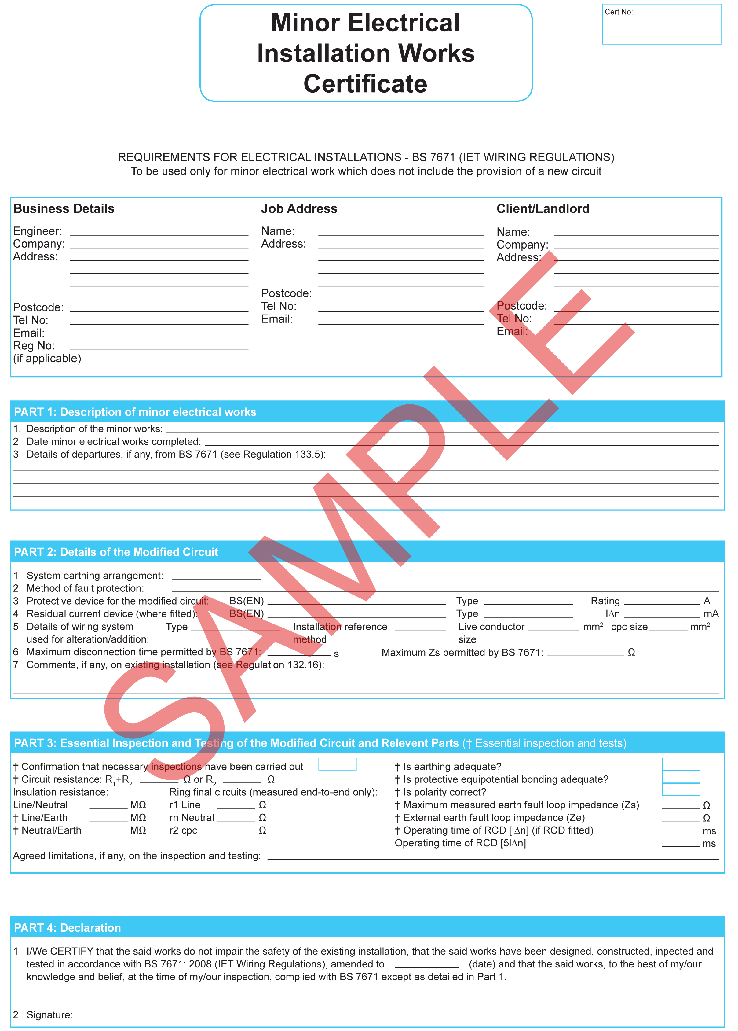 Certificates | Everycert With Regard To Electrical Minor Works Certificate Template