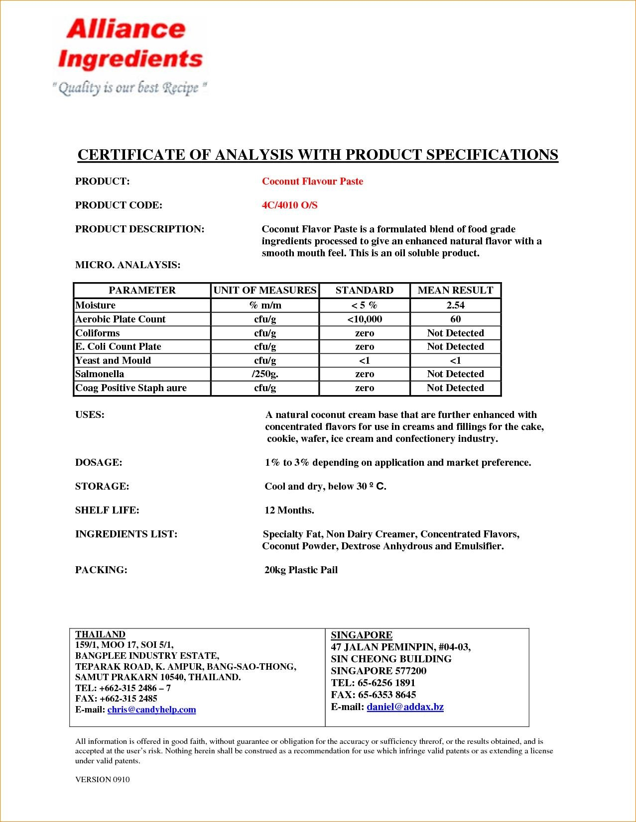 Certificates: Excellent Certificate Of Analysis Template Within Certificate Of Analysis Template